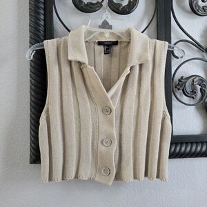 Forever 21 Sleeveless Beige Knit Button-Up Crop Top
